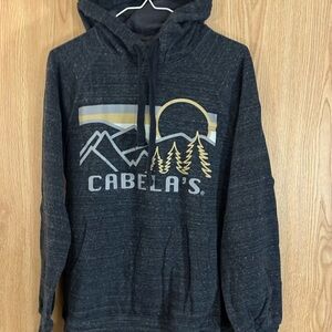 Cabela's Gray Fleece Lined Athletic Logo Pullover Hoodie Sweatshirt